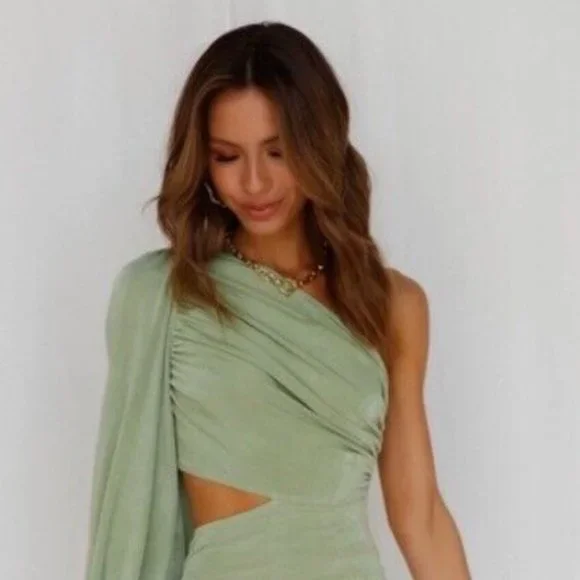Hello Molly | Tops | Hello Molly One Shoulder Bodysuit Green | Poshmark